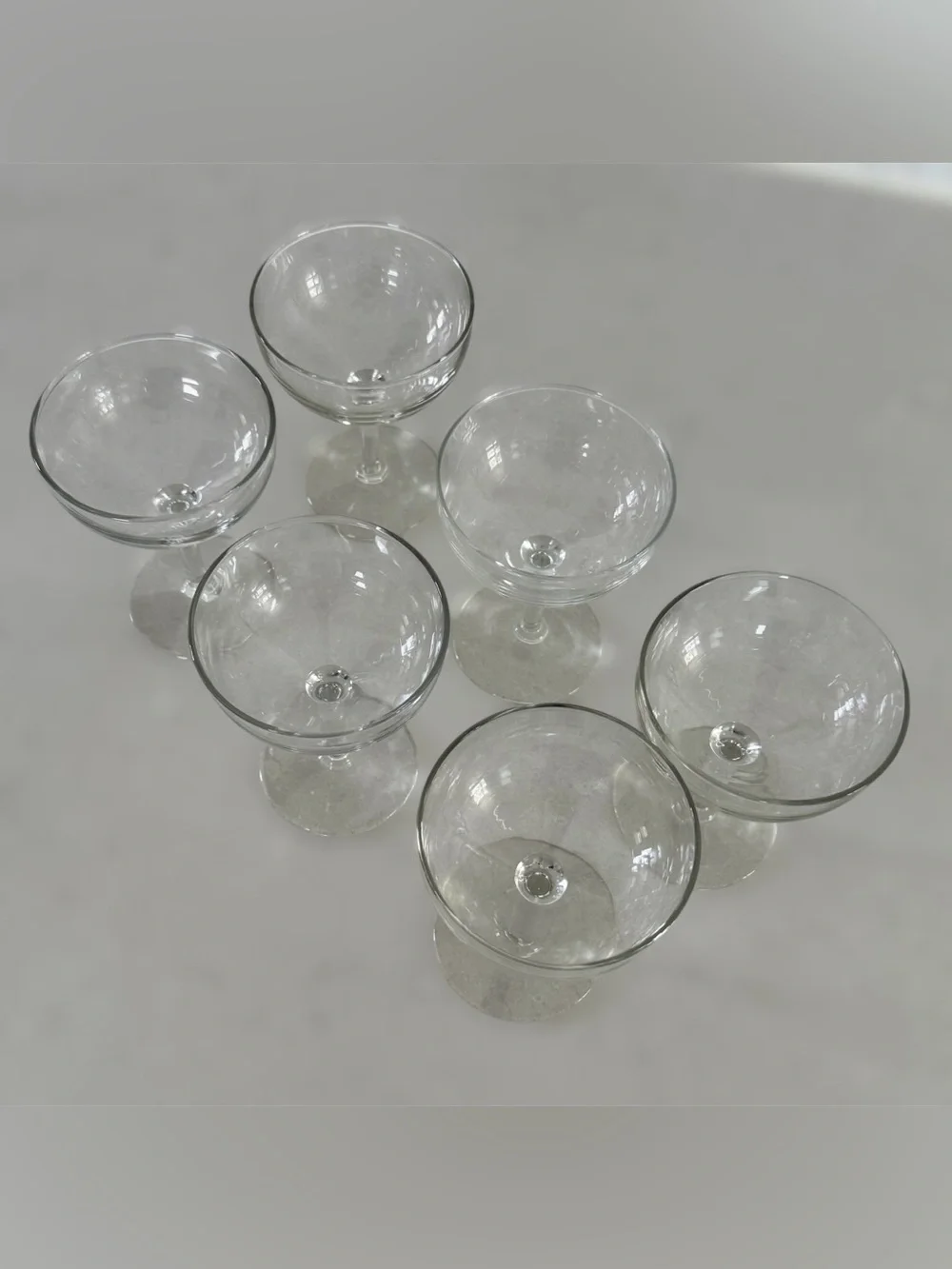 6 Vintage Clear Coupe Glasses